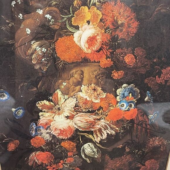 Vintage Matted and Framed Floral Print by Jan Bruehel named “Flowers in a Vase.” - Picture 6 of 16
